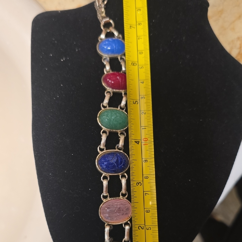 Carved Multi Color Glass Or Better Scarab Bracelet - Picture 3 of 7